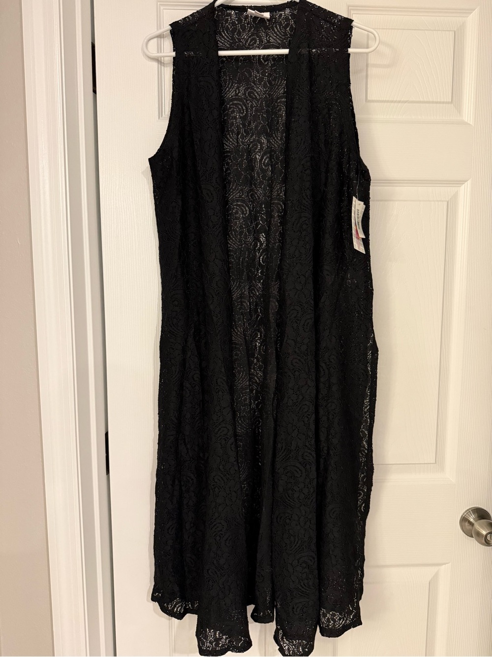LuLaRoe Joy Black Lace Sleeveless Long Duster Vest